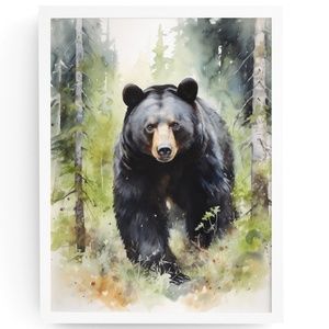 Watercolor Black Bear Portrait Wall Art Illustration Print Poster Unframed